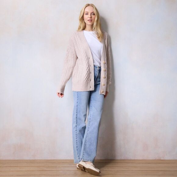 LC Lauren Conrad Cardigan Size Large Beige Cabled Sweater Women's NWT Button - Picture 4 of 10